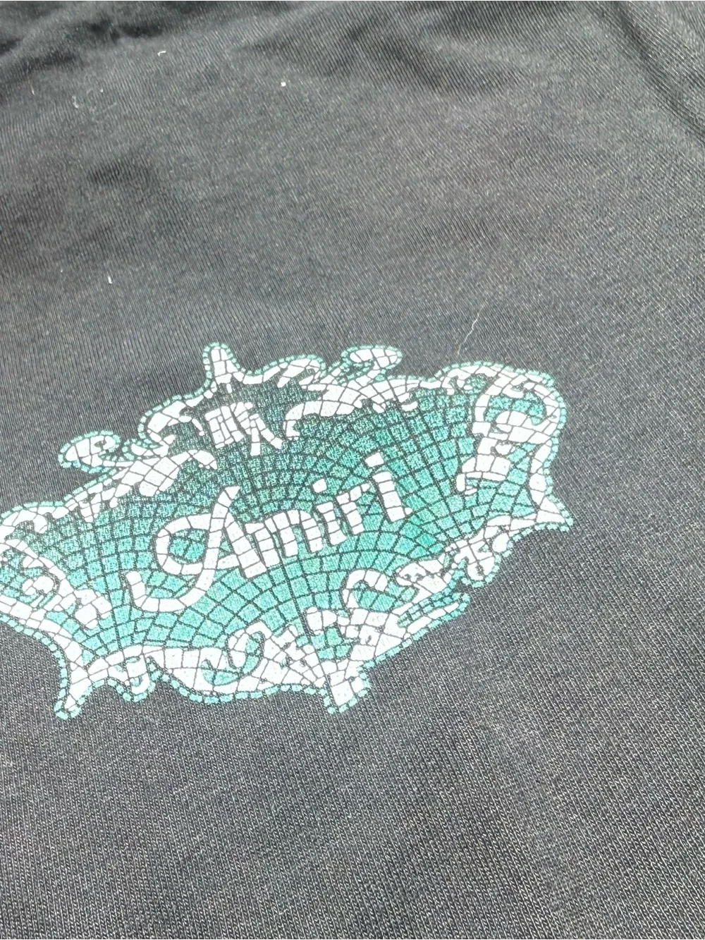 AMIRI Black T‑Shirt with Teal Crest Logo